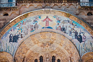 Tibidabo church on mountain in Barcelona with christ statue