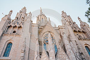 Tibidabo church on mountain in Barcelona with christ statue