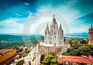 Tibidabo church on mountain in Barcelona photo