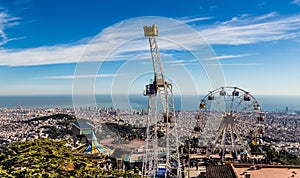 Tibidabo Theme Park Panorama Barcelona Spain Europe