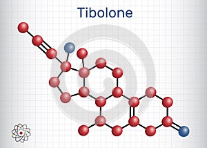 Tibolone molecule. It is anabolic steroid hormone drug, synthetic estrogen, used for treatment of symptoms of menopause,