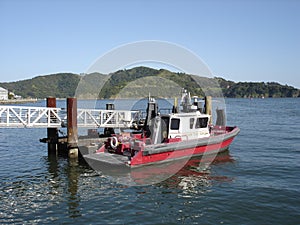 Tiburon rescue boat with Angel Island background