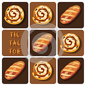 Tic-Tac-Toe of bread and cinnamon roll