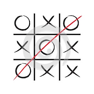 Tic tac toe classic game. winnner. Simple children play. Vector drawing. Graphic illustration. kids game cross zero stock image