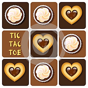 Tic-Tac-Toe of cookie and cup cake