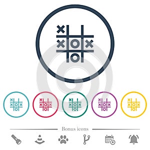 Tic tac toe game flat color icons in round outlines photo