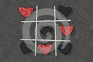 Tic Tac Toe game with heart shape. 3D rendering