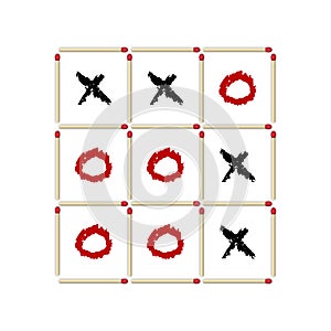 Tic-tac-toe game made of matches