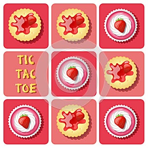 Tic-Tac-Toe of strawberry cup cake and cracker