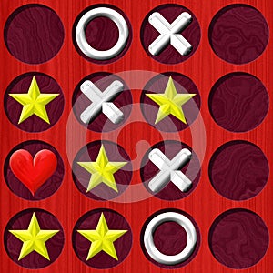 Tic Tac Toe wooden red board with different symbol