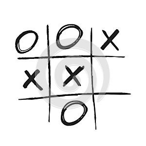 Tic Tac Toe Xo Game, Hand Drawn Doodle Grid Template With X And O Symbols Isolated On White Background photo