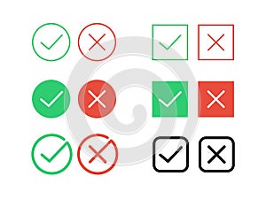 Tick check mark and decline cross vector icons for internet buttons