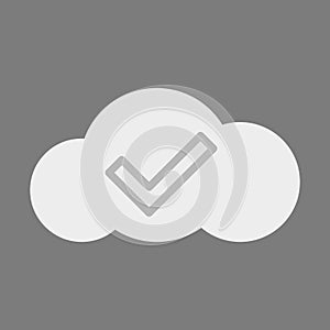 Tick in the cloud vector. Cloud service tick. Vector icon of a check mark on a gray background in a white cloud vector