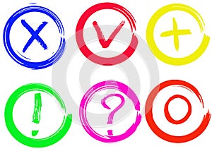 Tick, cross, plus, null, question marks and exclamation vector signs