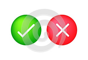 Tick and cross signs. Yes and No check marks. Tick symbol. Mark button icon