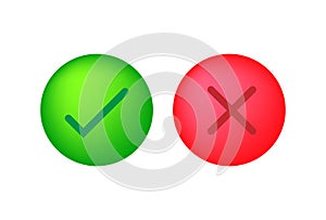 Tick and cross signs. Yes and No check marks. Tick symbol. Mark button icon