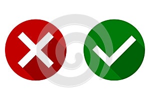 Tick and cross signs. Yes and No, Green checkmark OK and red X icons, isolated on white background. photo