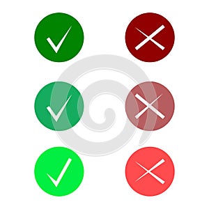 Tick icon set. Stylish check mark icon set in green and red color, vector