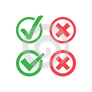 Tick icon set. Stylish check mark icon set in green and red color. Vector EPS 10