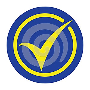 Tick icon vector symbol, accept button, checkmark, OK icon in yellow and blue colors. photo