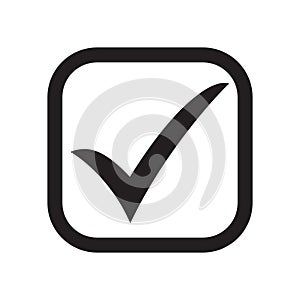 Tick icon vector symbol, checkmark isolated on white background. Check list button icon. Check mark icon in square sign. photo