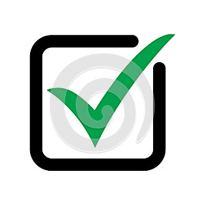 Tick icon vector symbol, checkmark isolated on white background, checked icon or correct choice sign, check mark photo