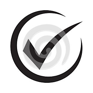 Tick icon vector symbol, checkmark isolated on white background, checked icon or correct choice sign, check mark or checkbox picto