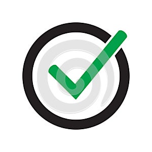 Tick icon vector symbol, checkmark isolated on white background, checked icon or correct choice sign, check mark or checkbox picto