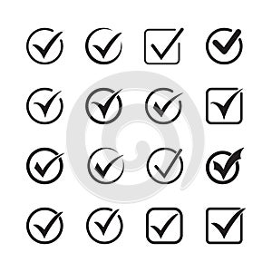 Tick icon vector symbol, checkmark isolated on white background, checked icon or correct choice sign, check mark or checkbox picto