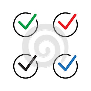 Tick icon vector symbol, checkmark isolated on white background, checked icon or correct choice sign, check mark or checkbox picto