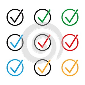 Tick icon vector symbol, checkmark isolated on white background, checked icon or correct choice sign, check mark or checkbox picto