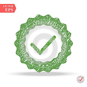 Tick icon vector symbol, green checkmark isolated on white background, checked icon or correct choice sign, check mark