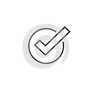 Tick icon vector symbol, line art outline checkmark isolated, checked icon or correct choice sign, check mark or