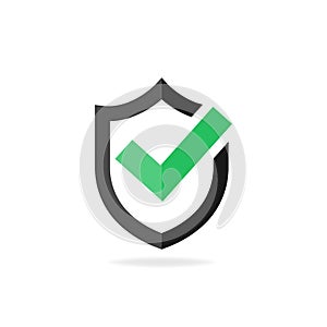 Tick mark approved icon. Green Checkmark with black shield. Vector illustration EPS10