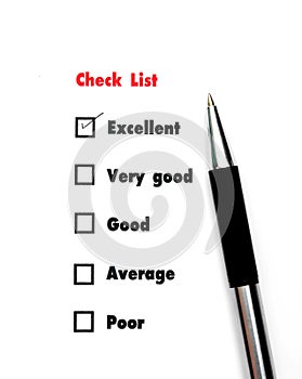 Tick placed you select choice. excellent,very good,good,average