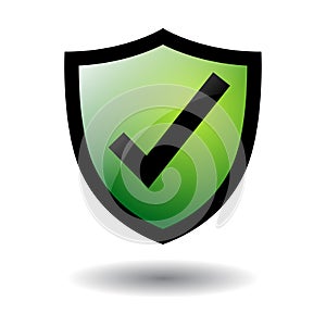 Tick shield security icon on white