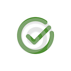 Tick sign element. Green checkmark icon isolated on white background. Simple mark graphic design. Vector illustration