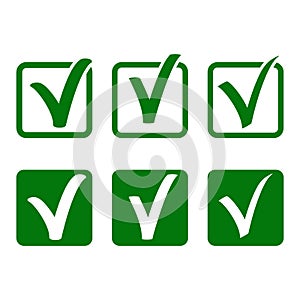 Vector tick signs set on white background