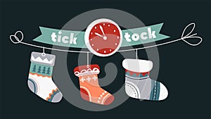 Tick tock Christmas holidays celebration, clock and socks photo