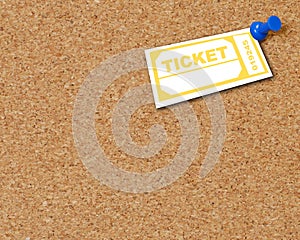 Ticket attached to corkboard