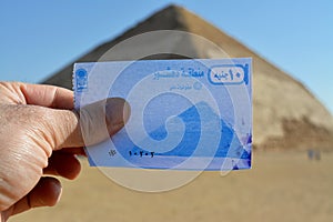 The ticket of The Bent Pyramid of king Sneferu at its location, A unique example of early pyramid development in Egypt located at