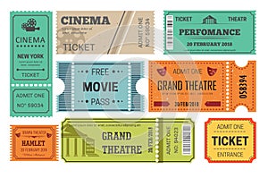 Ticket cinema and theatre admission or paper pass