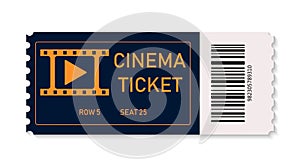 Ticket cinema. Ticket for movie, on concert, theater isolated on white background. Coupon for admission on film. Icon of raffle.