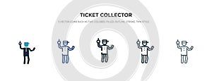 Ticket collector icon in different style vector illustration. two colored and black ticket collector vector icons designed in