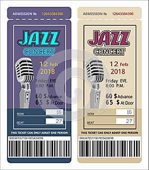 Ticket entrance coupon admission ticket for jazz music concert