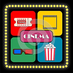 Ticket, film, glasses, popcorn Cinema