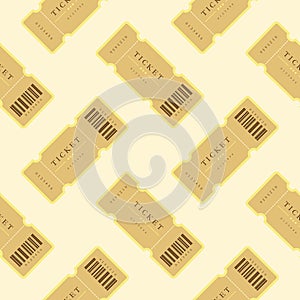 Ticket flat design seamless pattern. Cinema ticket icon seamless pattern background. Admit one coupon entrance vector illustration
