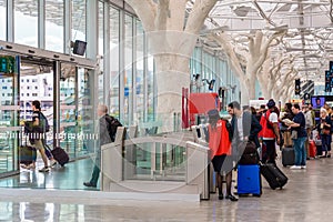 Ticket gates in the concourse of the SNCF train station in Nantes, France