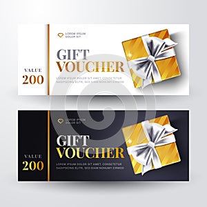 Vector Illuatration Golden Gift Voucher With Present