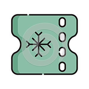 Ticket Icon Vector Illustration. Flat Outline Cartoon. Winter Sport Icon Concept Isolated Premium Vector